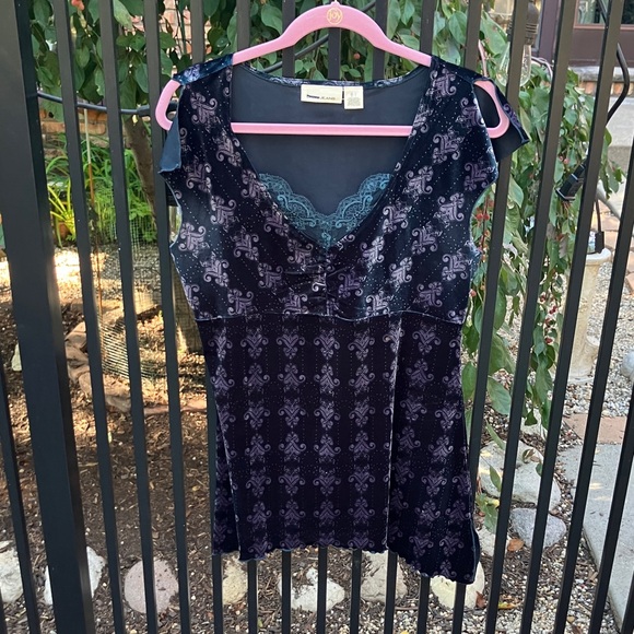 DKNY Black and Blue Patterned Blouse - Picture 1 of 5